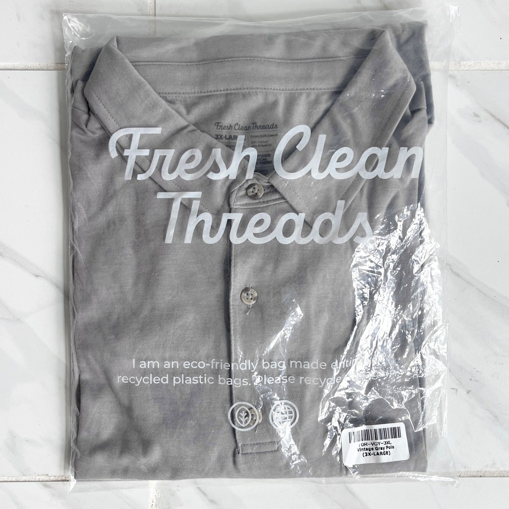 Fresh Clean Threads Mens Polo Shirt in Vintage Gray 3XL Soft Cotton Blend NEW